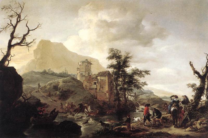 WOUWERMAN, Philips Stag Hunt in a River iut7 oil painting image